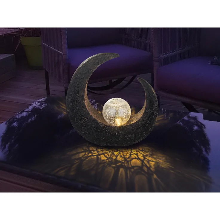 LED Mondsichel Solarleuchte mit Glaskugel Höhe 30,5 cm