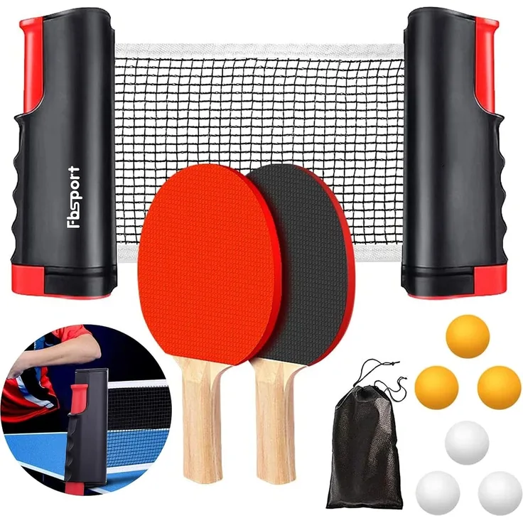 Tischtennisschläger Set inkl. Tischtennisnetz, 2 Schläger, 6 Bälle und Aufbewahrungstasche