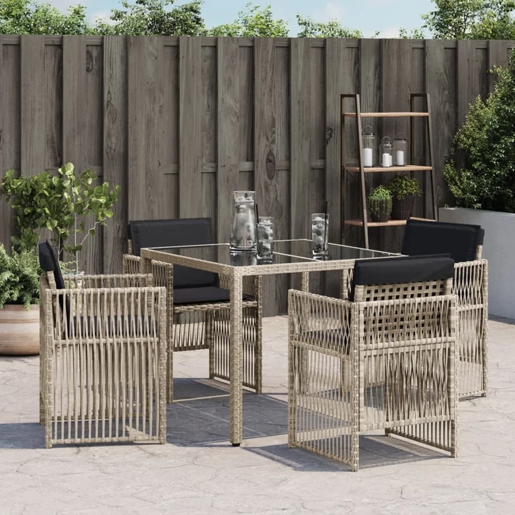 vidaXL Gartenstühle mit Kissen 4 Stk. Hellgrau Poly Rattan 364971 – Bild 2