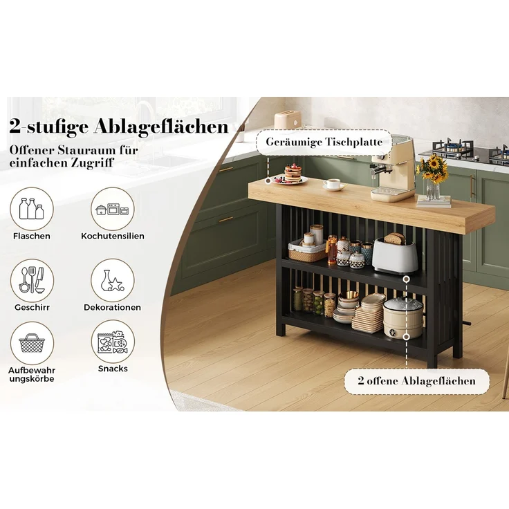 EINHOM Bartisch mit Fußstütze und 2-Stufigem Regal, Kompakter Stehtisch für Küche, Esszimmer, Wohnzimmer und Hausbar, 160 x 40 x 105 cm – Bild 6
