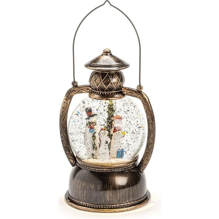 LED Kugellaterne Schneemannfamilie - Schneekugel - wassergefüllt - Batterie - Timer - Innen - gold – Bild 5