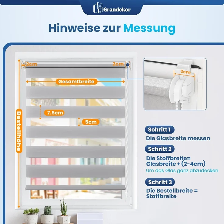 Grandekor Doppelrollo Klemmfix ohne Bohren Hellgrau 95x150 cm(Stoffbreite 91cm) Fenster Rollos für innen Klemmrollos Duo Rollos für Fenster ohne Bohren mit Bohren Privatschutz UV-Schutz Zebrarollo – Bild 7