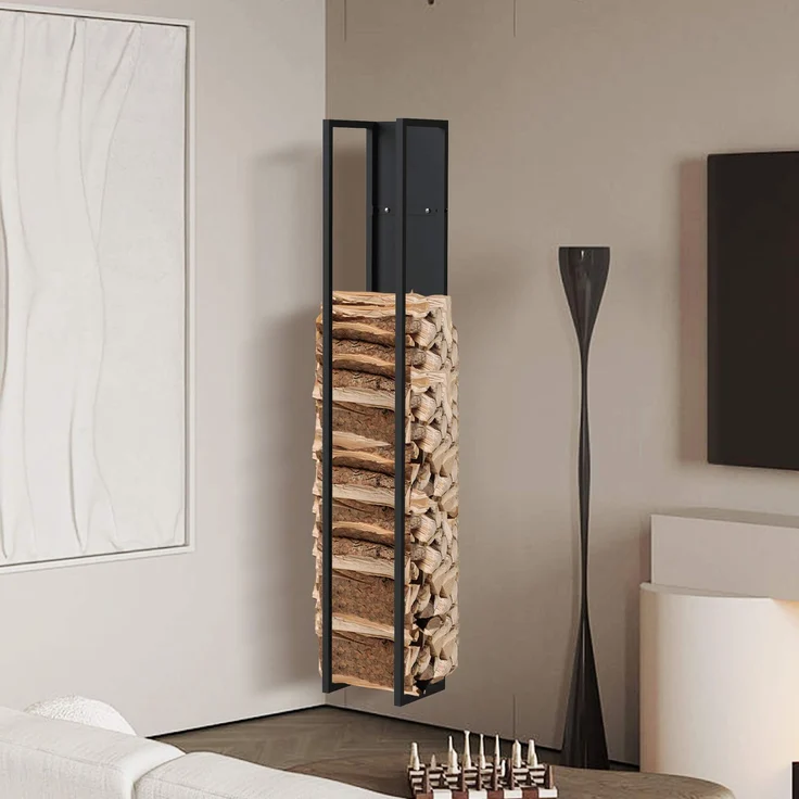 DanDiBo Kaminholzregal Innen Metall Schwarz Kaminholzständer 160 cm mit Rückwand an der Wand Hängend 96540 Holzkorb Kaminholzhalter Holzregal – Bild 3
