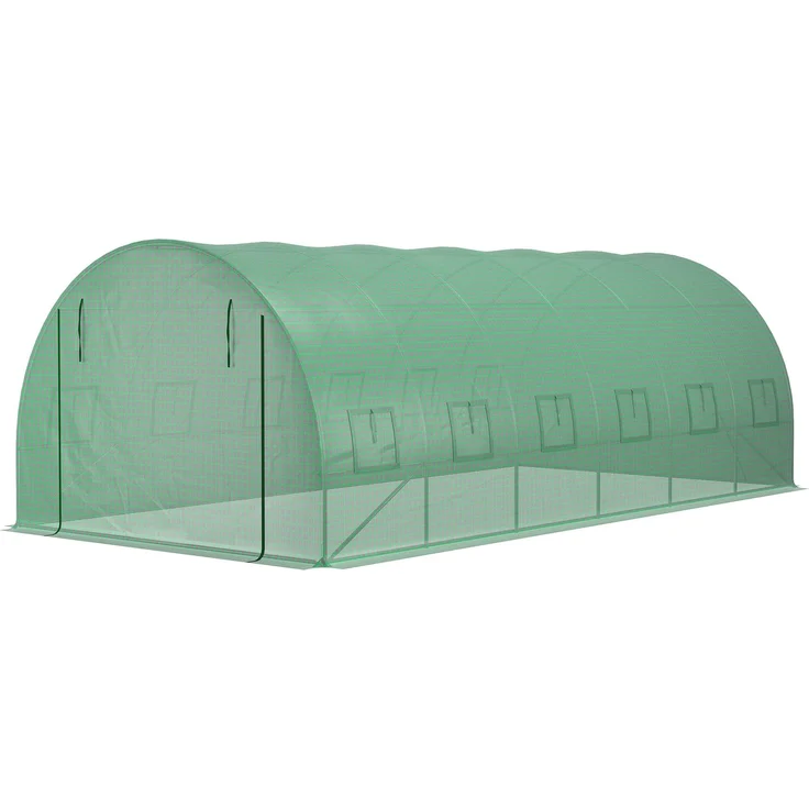 Ersatzplane für Tunnelgewächshaus 18 m², Plane 6 x 3 x 2 m, UV-beständiges, wasserdichtes PE, 12 Fenster + Rolltor mit Reißverschluss, grün – Bild 10