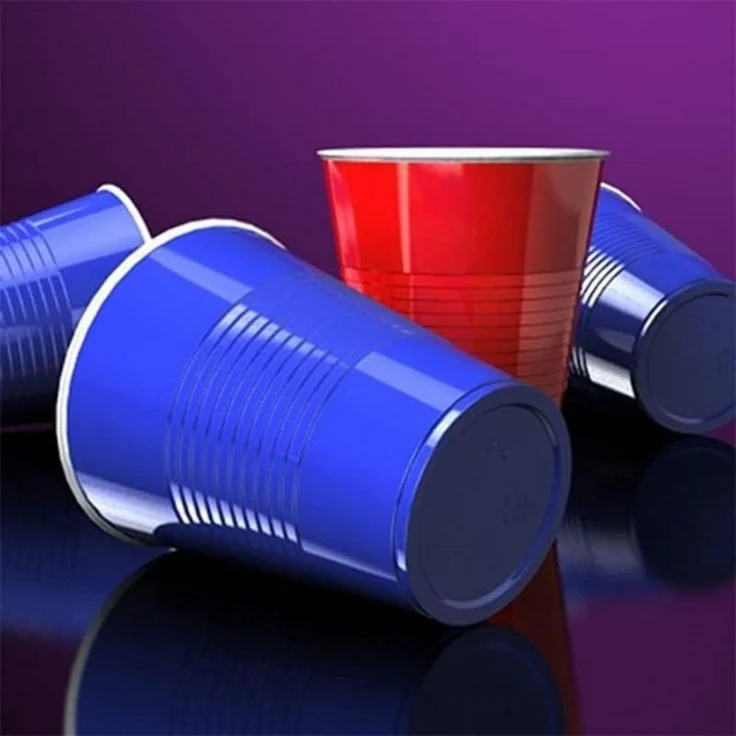 Beer Pong Becher Set mit 50 Bechern und 5 Bällen, Kunststoff rot / blau, 473 ml – Bild 7