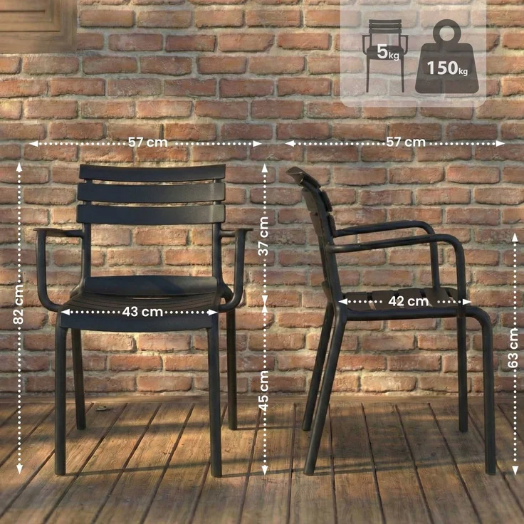 CLP Gartenstuhl Joliya stapelbar mit Armlehnen wetterfest UV-beständig bis 150 kg,schwarz – Bild 2