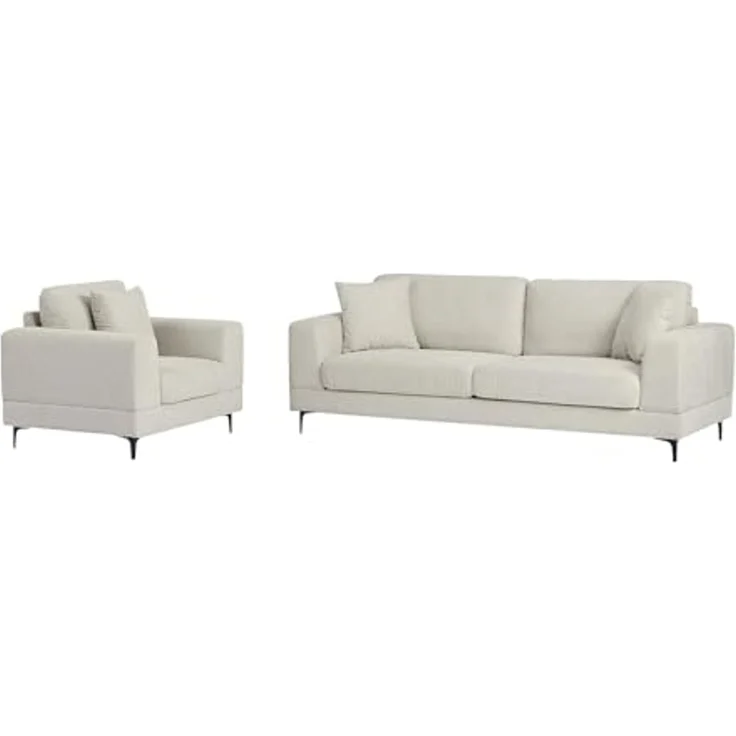 Vente-unique - JAMOLO Couchgarnitur mit Sessel Stoff Beige - B 89 cm x H 82 cm x L 107 cm227 cm – Bild 1