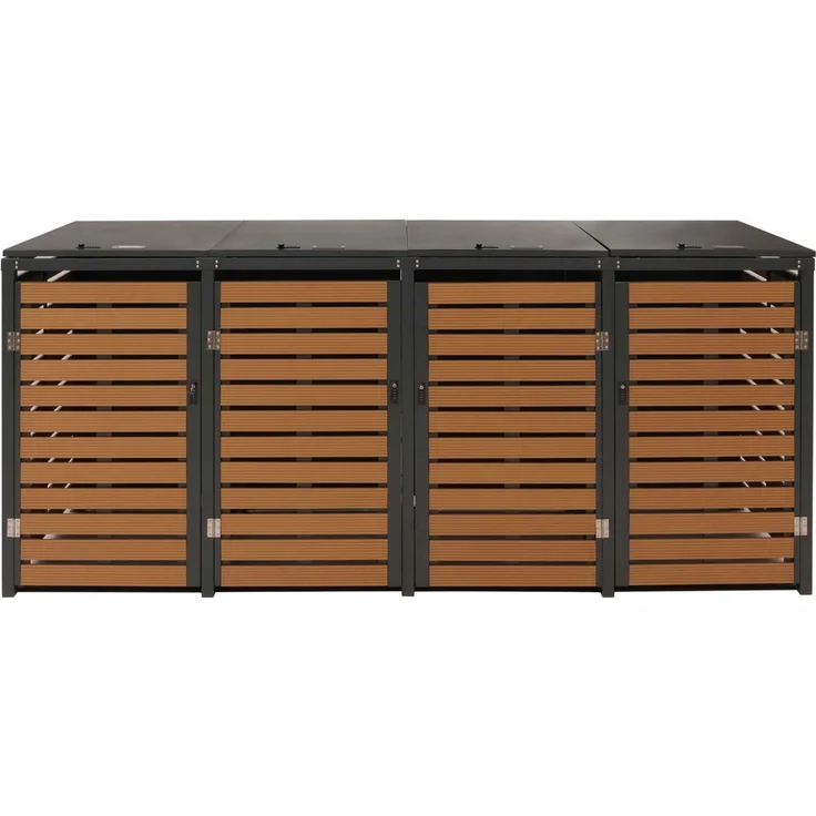 4er Mülltonnenverkleidung HWC-K14, Mülltonnenbox Mülltonnenabdeckung, 119x264x84cm WPC Metall 130kg ~ Teak-Optik – Bild 7