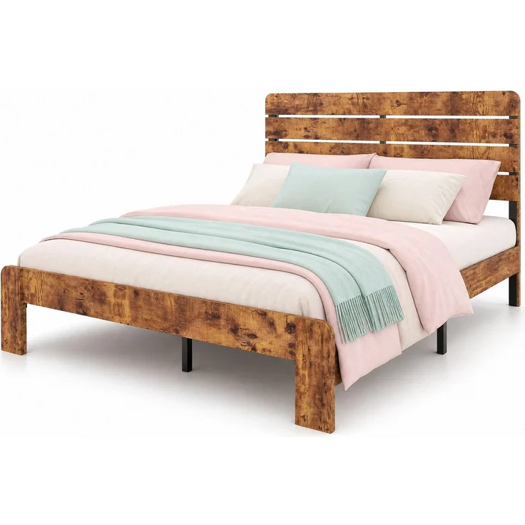 CHICFURN Bett aus MDF und Metall Braun 140x200 cm mit Eisenlattenrost – Bild 8