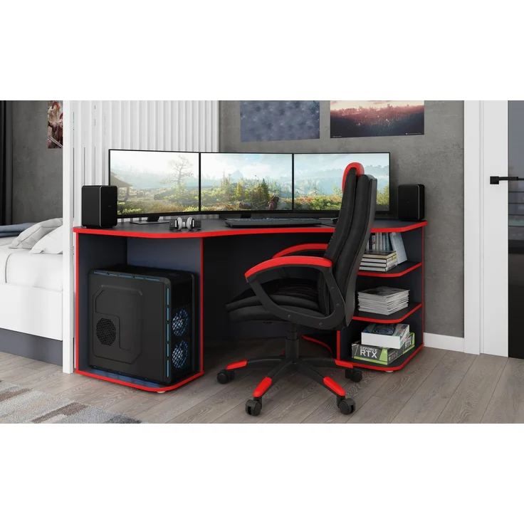 byLiving 'Thanatos' Schreibtisch in Anthrazit mit Kanten in Rot, viel Stauraum und XXL Tischplatte, 198 x 76 x 85 cm (BxHxT) – Bild 6