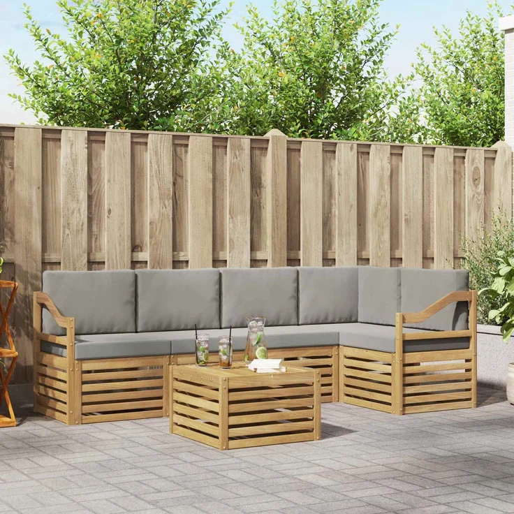 vidaXL Outdoor-Sofagarnitur 6 stk. 5-Sitzer Weiß und Hellgrau 3391891 – Bild 1