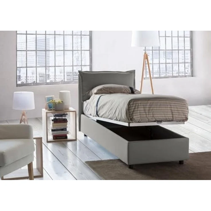 Talamo Italia - Rossella-Einzelbett, Bettkasten mit Stoffbezug, 100 % Made in Italy, Öffnung vorne, inklusive Matratze 80x200 cm, Grau – Bild 4