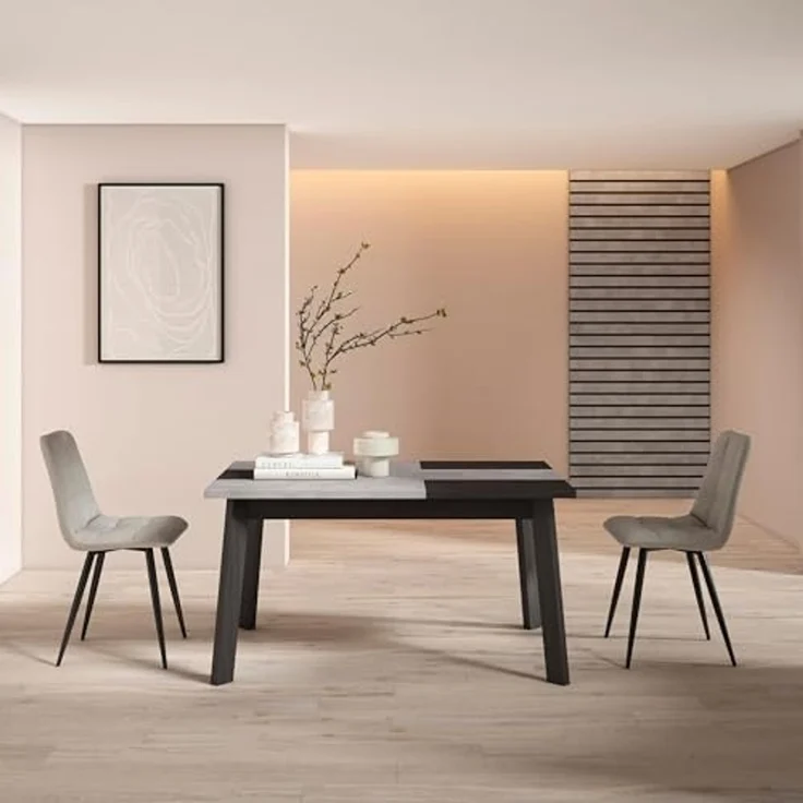 Skraut Home | Esszimmertisch | Küchentisch, Esstisch | 140 | Für 6 Gäste | Hölzerne Beine | Moderner Stil | Zement – Bild 2
