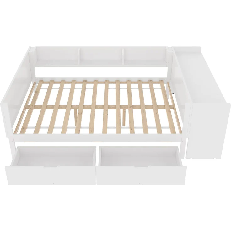Multifunktionales Holzbett 140×200 cm mit Schreibtisch, Schubladen & Regalen – platzsparendes Doppelbett für modernes Schlafzimmer – Bild 9