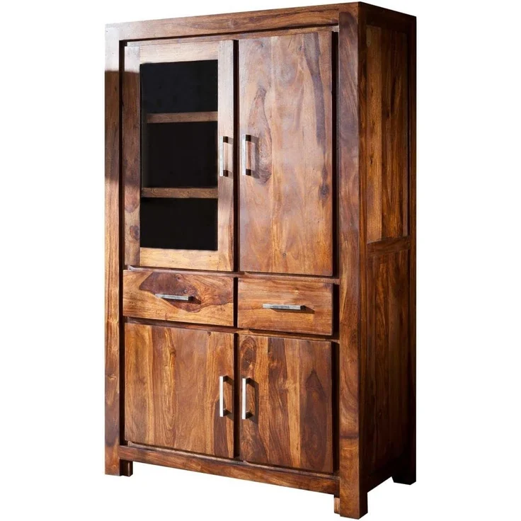 Massivmoebel24 Standvitrine (Vitrine Sheesham 90 x 45 x 148 life honey lackiert METRO LIFE #103) – Bild 1