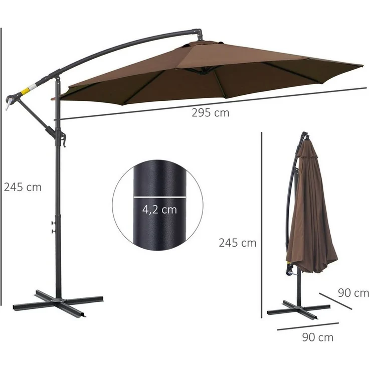 Outsunny Ampelschirm mit Handkurbel, Polyestergewebe, Kaffee, 295 x 295 cm – Bild 2