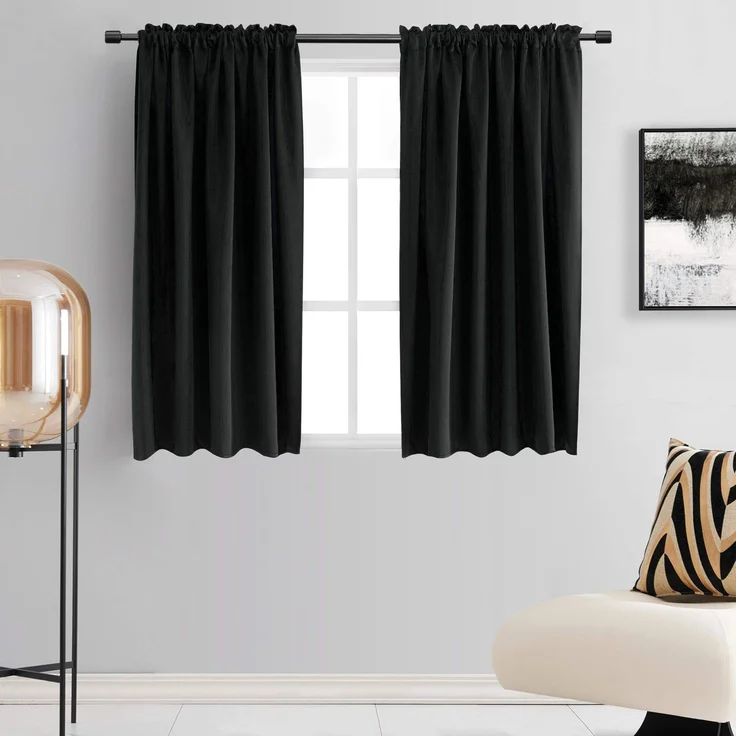 DONREN Verdunkelungsvorhänge für Schlafzimmer, wärmeisolierende Vorhänge für kleine Fenster, Tunnelzug, 2 Stück, 107,7x114,4 cm (B x L), Schwarz