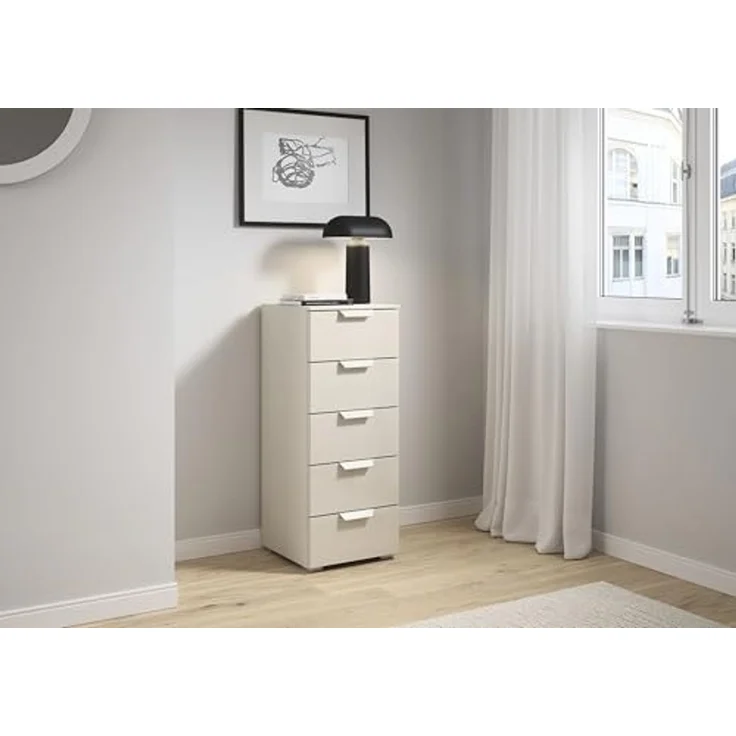 rauch Aditio Box, Kommode, 5 Schubladen, mit Glasfront, mit Softclose-Funktion, Farbe Beige, BxHxT 40x100x42cm – Bild 2