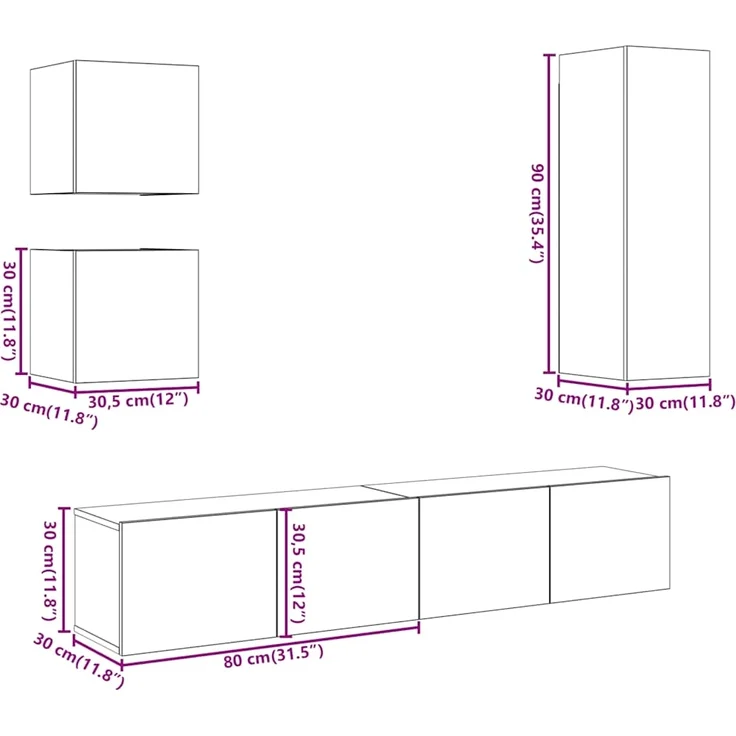 vidaXL 5-tlg. TV-Schrank-Set Wandmontage Altholz-Optik Holzwerkstoff 3328997 – Bild 10