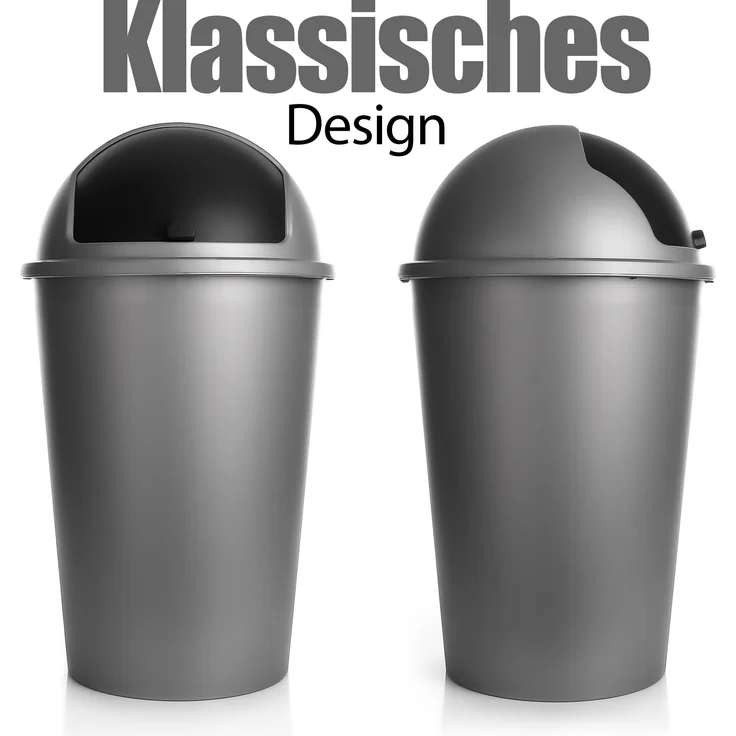 BigDean Abfalleimer grau 50 L mit schwarzem Schiebedeckel Ø 25cm x H 68cm – Mülleimer groß aus Kunststoff für die Küche oder das Büro – Müllbehälter geruchsdicht mit rundem Deckel – Made in Europe – Bild 2