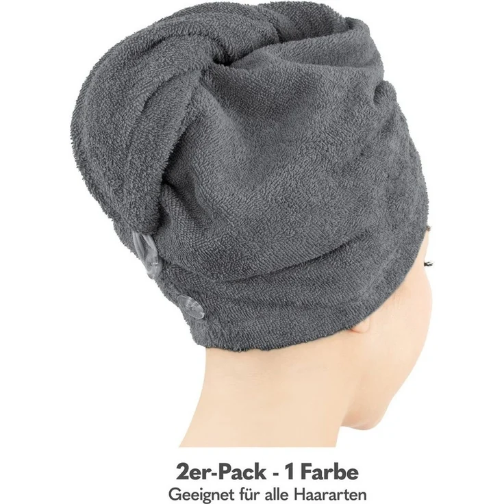 Hammetex Haartuch Damen 2er Set – Haarhandtuch aus 100% Baumwolle – Oeko-TEX Zertifiziert – Weich, Saugstark – Haarturban mit Knopf, Hellblau – Bild 3