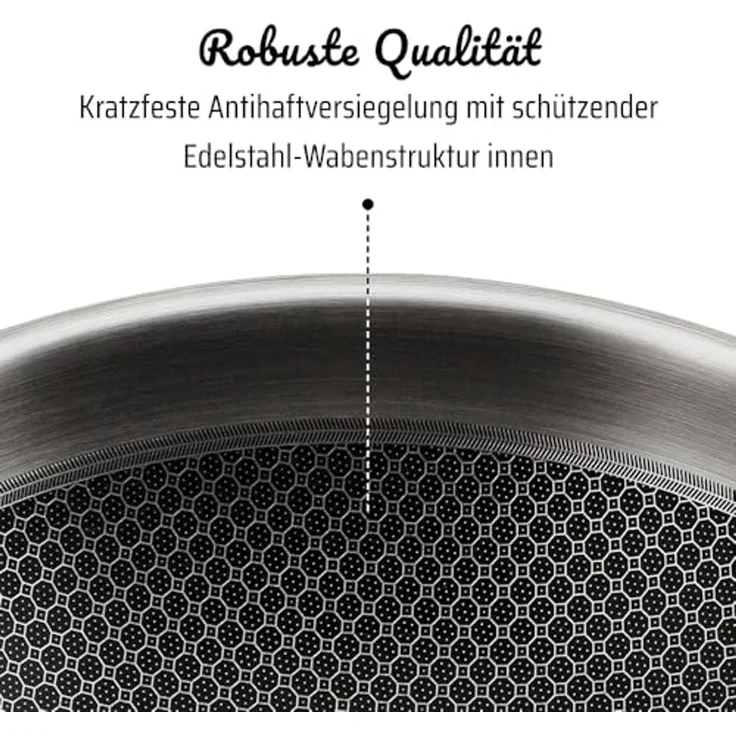 GSW Schmorpfanne Inoxxa Black Ø 28 cm, Edelstahl, Dreischicht-Material, Antihaft-Versiegelung, Wabenstruktur, Induktion – Bild 4