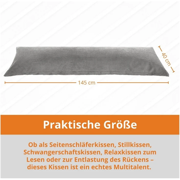sleepling Seitenschläferkissen Bodypillow, 40x145 cm, 40x200 cm, Cord oder Mikrofaser, auch als Stillkissen – Bild 2