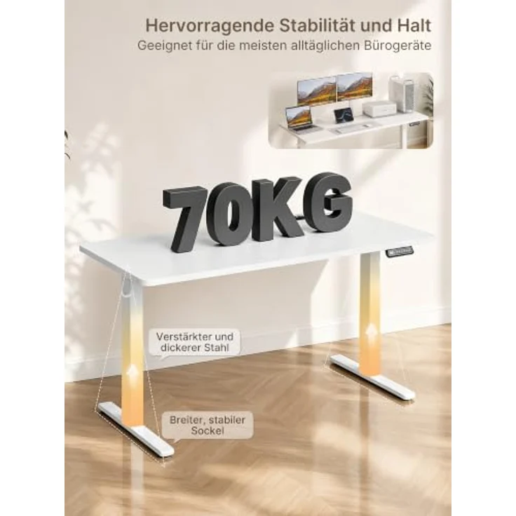 JUMMICO Höhenverstellbarer Schreibtisch 140x70 cm mit Steckdose | Schreibtisch Höhenverstellbar Elektrisch Stehtisch, Steh-Sitz Tisch, Bürotisch Computertisch, Wolkenweiß – Bild 6