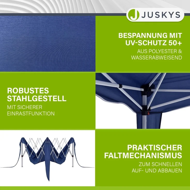 Juskys 'Vivara' Faltpavillon mit Tasche, höhenverstellbar, UV50+ & wasserabweisend, Stahl / Polyester blau, 3x3 m – Bild 3