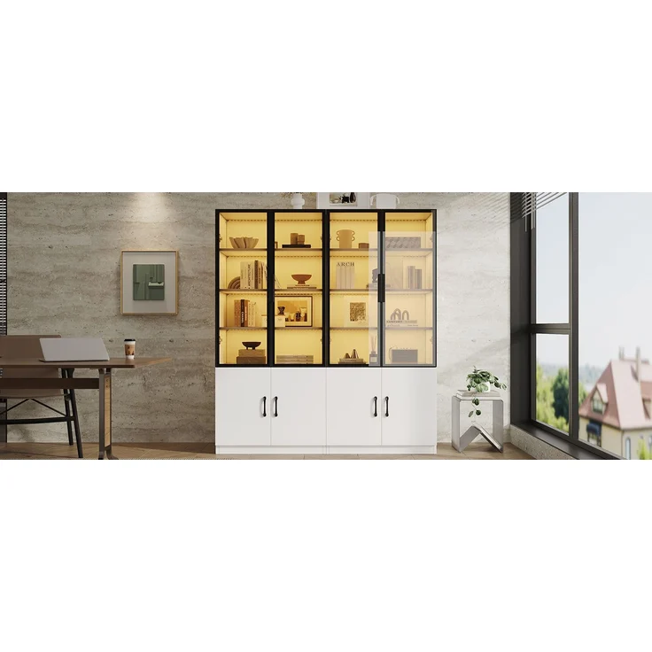 ZUBALIYA 60×40×160 cm große Vitrine mit LED-Beleuchtung – Vitrine aus Rauchglas mit Aluminiumrahmen und zwei Türen im unteren Bereich, Bücherregal, Vitrine,Sideboard – Bild 19