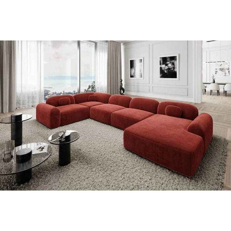Polster Wohnlandschaft Barcelona U-Form - Samtstoff - Rot - Rechts – Bild 2