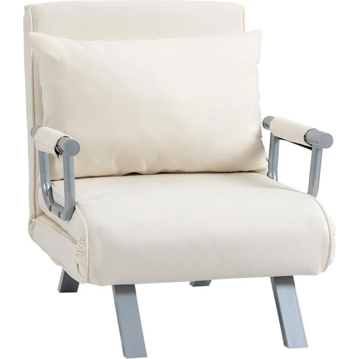 HOMCOM Sessel Schlafsofa mit Armlehne 3-in-1 Schlafsessel (Klappbett, 1-St, Klappmatratze), Kunstwildleder Creme, 65 x 69 x 80 cm – Bild 1
