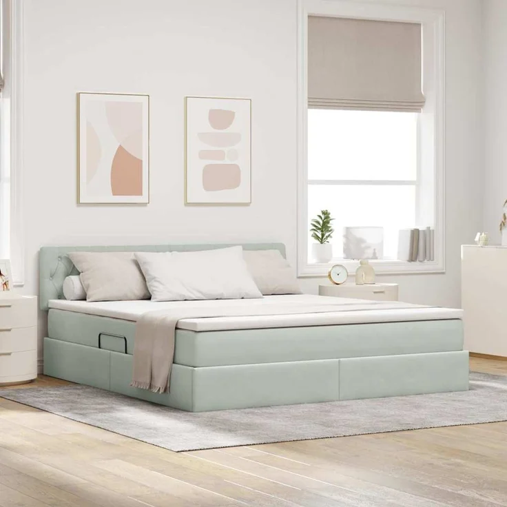 vidaXL Aufbewahrungsbett mit Kopfteil Hellgrau 160 x 200 cm Samt 3370827 – Bild 1