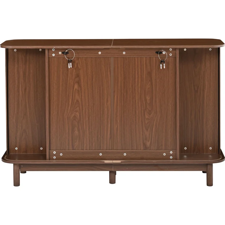 Merax Sideboard 140 x 40 x 88 cm aus MDF, Kommode mit geschwungenen Kanten, 2 Schiebetüren, Stauraumschrank, Walnuss – Bild 8