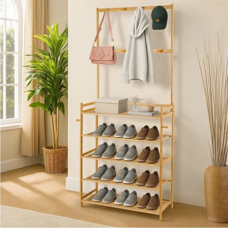 Youyijia Aufbewahrungsdose Garderobe 2-in-1 Schuhregal aus Bambus für den Eingangsbereich – Bild 3