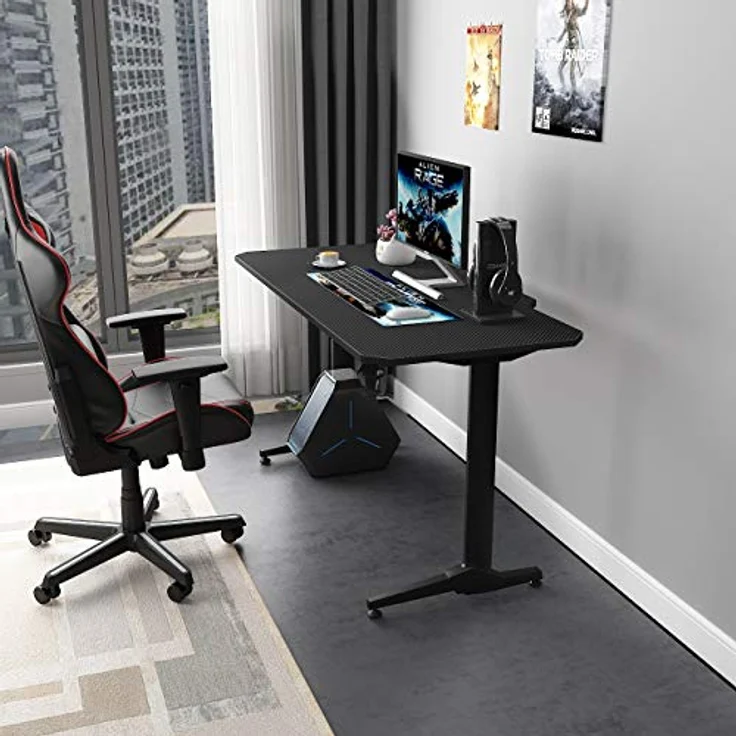 SogesHome Gaming Tisch 140cm Gaming Schreibtisch Computertisch in T-Form Gaming Table PC Tisch Schreibtisch mit Mausunterlage, Getränkehalter und Kopfhörerhaken,Bürotisch Ergonomischer Gamer Tisch – Bild 6