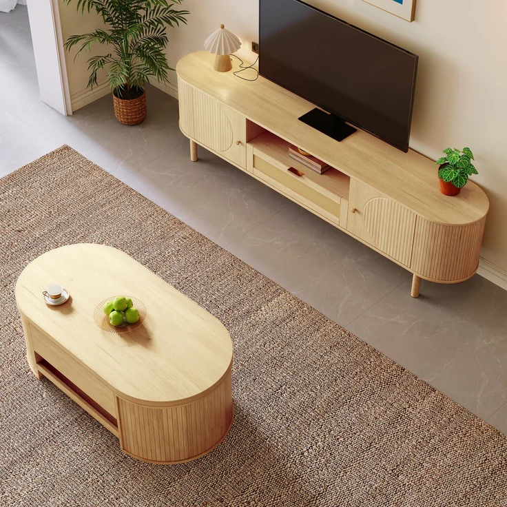EINHOM Wohnzimmermöbel-Set mit Höhenverstellbarem Couchtisch und TV-Schrank – Modernes Design, Stauraum, Abgerundete Kanten – Harmonisch Abgestimmt (Auch Einzeln Erhältlich) – Bild 5