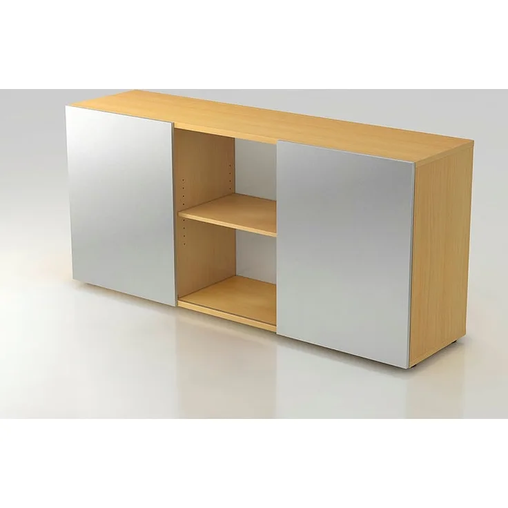 Sideboard 2 Ordnerhöhen mit Schiebetüren, Buche / Silber