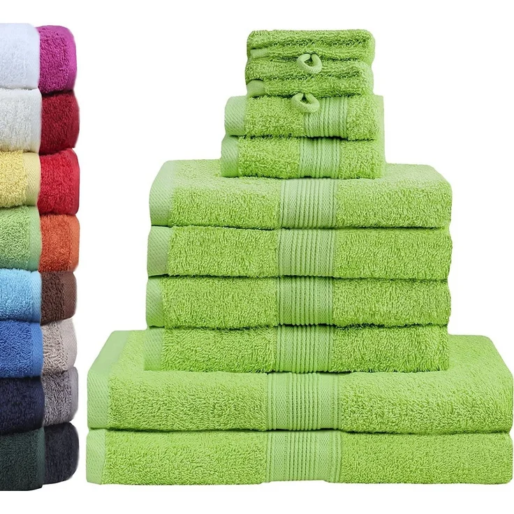 GREEN MARK Textilien Handtuch Set 10er-Set Premium Frottier Handtuch-Set, 100% Baumwolle (Set, 10-St), 4X Handtücher, 2X Duschtücher, 2X Gästetücher, 2X Waschhandschuhe – Bild 1
