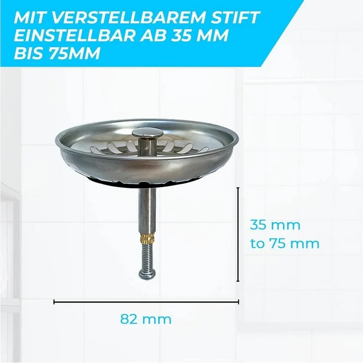 FELIXLEO Küchensieb Verstellbarer Waschbeckenstöpsel Sieb 82mm Edelstahl, (1-St) – Bild 1