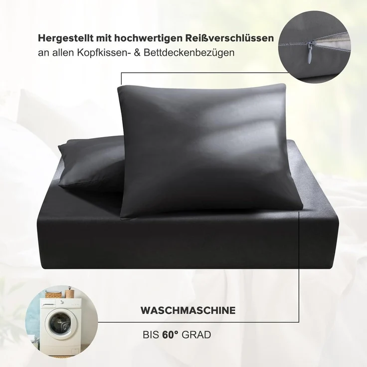 Bettwäsche Set Mikrofaser Anthrazit 135x200 Kissenbezug 80x80 cm Dunkelgrau – Bild 6