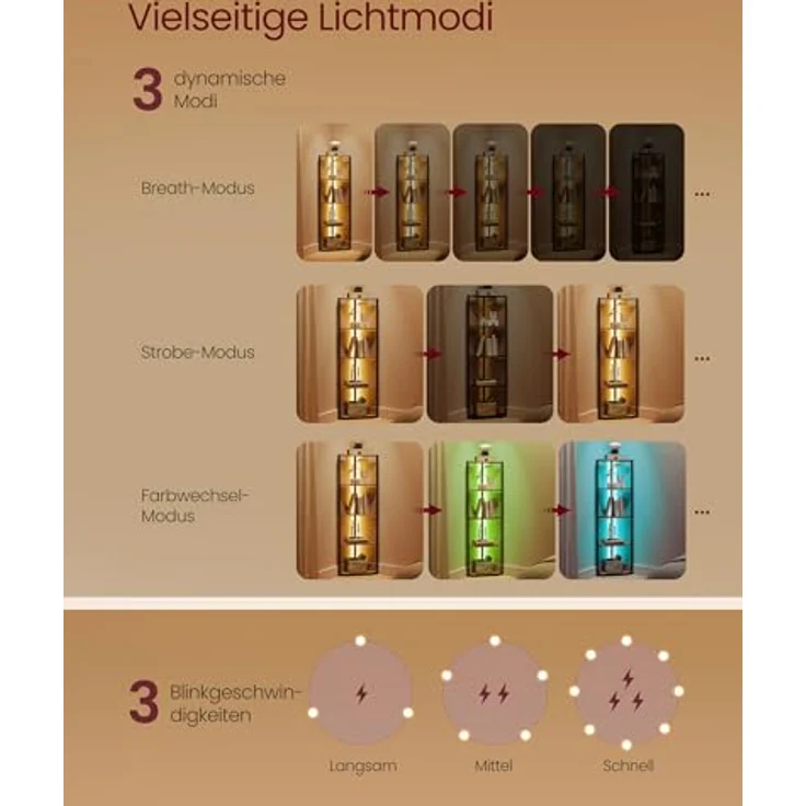 VASAGLE Eckregal 5 Ebenen, Bücherregal mit einstellbarer LED-Beleuchtung – Bild 6