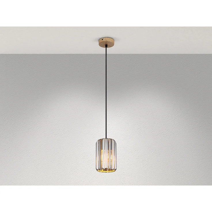 Hängeleuchte, Holzoptik, Kristalle rauch, H 120 cm – Bild 3