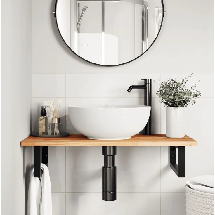 vidaXL Waschbeckenregal Wandmontage Stahl und Akazienholz 3302713 – Bild 3
