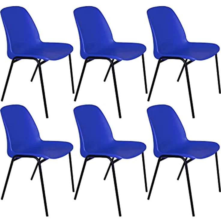 OFITURIA Bürostuhl ohne Rollen, zuverlässiger Kunststoffstuhl mit Metallstruktur, Stuhl für Warteraum, Empfang, Meetings, Konferenzen usw. - Opituria (6 Stühle, Blau) – Bild 1