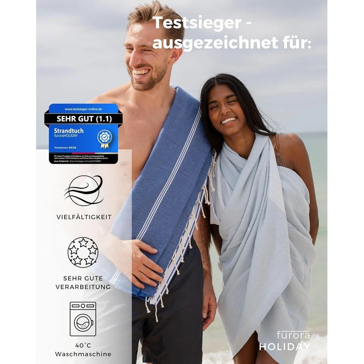 furora HOLIDAY Saunatuch Strandtuch Hamamtuch: groß 100x200 cm Saunatuch, Strandhandtuch dünn – Bild 7