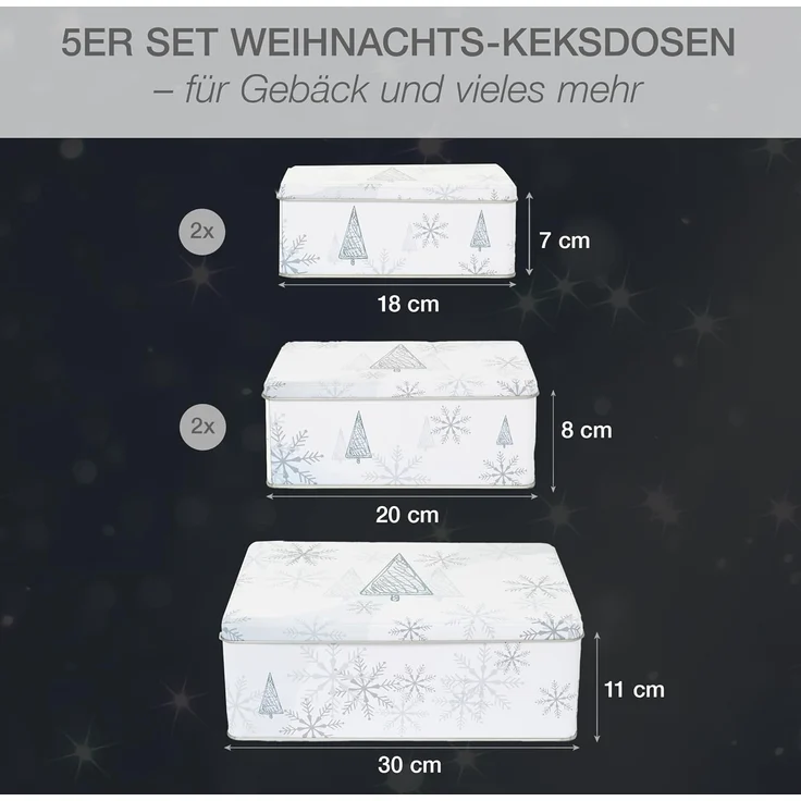 Moritz & Moritz Keksdose Weihnachten Keksdosen mit Deckel rechteckig 5tlg Set, Metall, (Set, 5-tlg, Set), Blechdose mit Deckel im festlichem Design – Bild 2