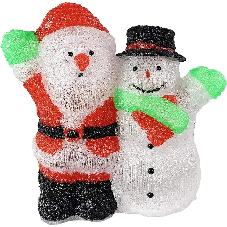 Mojawo Lichtervorhang Acryl Weihnachtsmann + Schneemann 90 LEDs kaltweiß Außenbeleuchtung – Bild 3