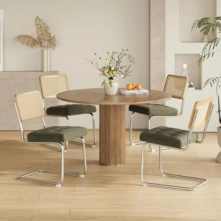 COLAMY Rattan Esstischstühle 4er Set, Samtbezug mit Metallgestell, Grün – Bild 2