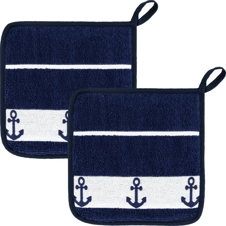 Kracht Kochschürze Topflappen "Anker" 2er-Pack, Frottier Motiv